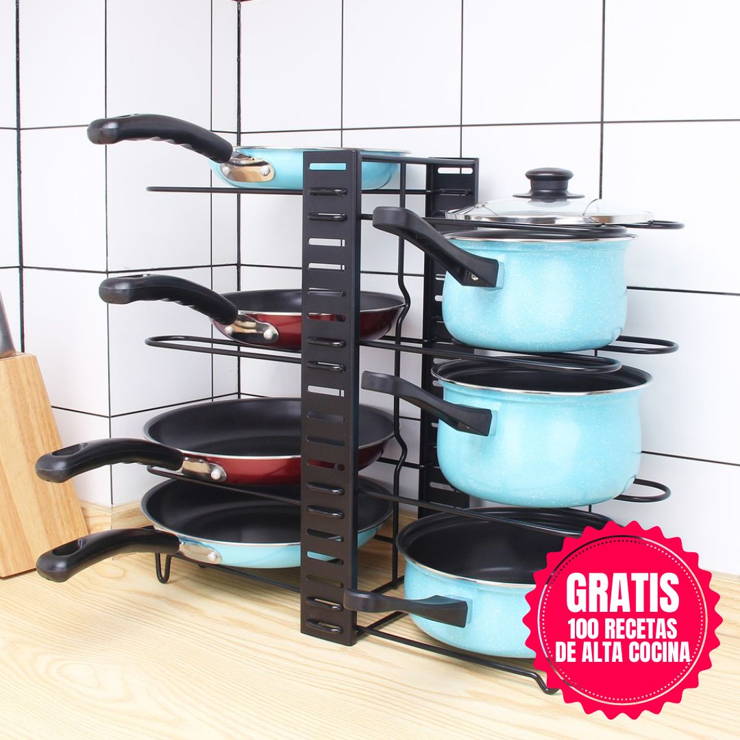 KitchenPro™️ Organizador de Ollas y Sartenes de 8 Niveles-3 en 1