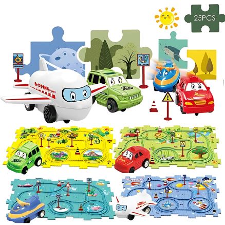 PuzzleDrive™ Pista de Rompecabezas con Auto Eléctrico | Incluye 25 Piezas para Armar