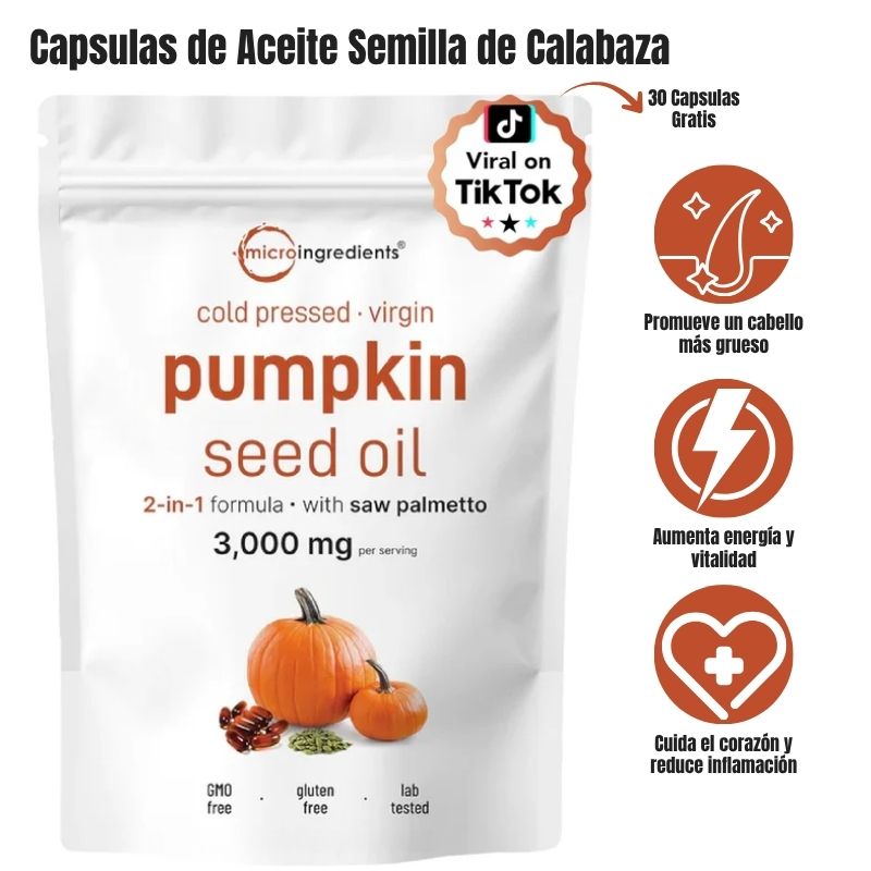 Cápsulas de Aceite de Semilla de Calabaza 2 en 1 | 30 Capsulas Gratis