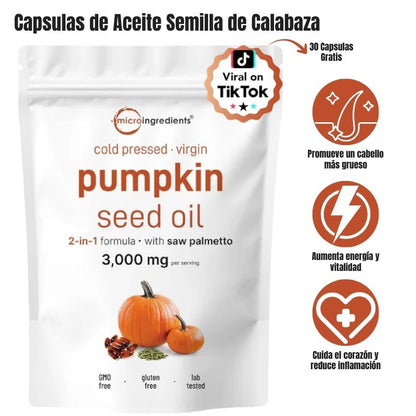 Cápsulas de Aceite de Semilla de Calabaza 2 en 1 | 30 Capsulas Gratis