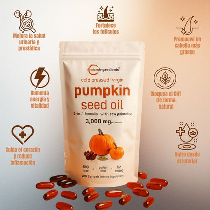Cápsulas de Aceite de Semilla de Calabaza 2 en 1 | 30 Capsulas Gratis