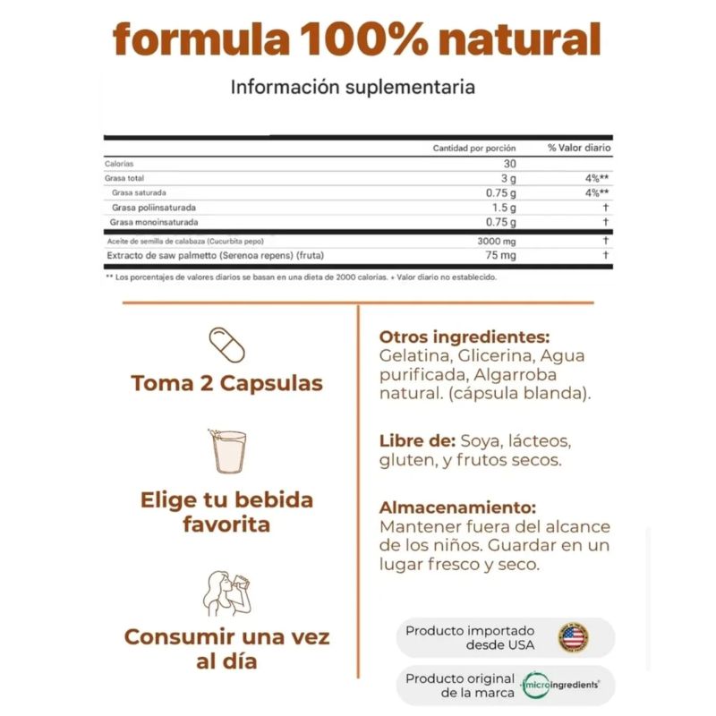 Cápsulas de Aceite de Semilla de Calabaza 2 en 1 | 30 Capsulas Gratis