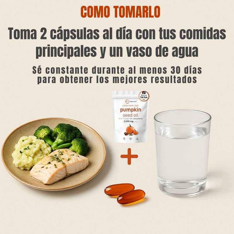 Cápsulas de Aceite de Semilla de Calabaza 2 en 1 | 30 Capsulas Gratis