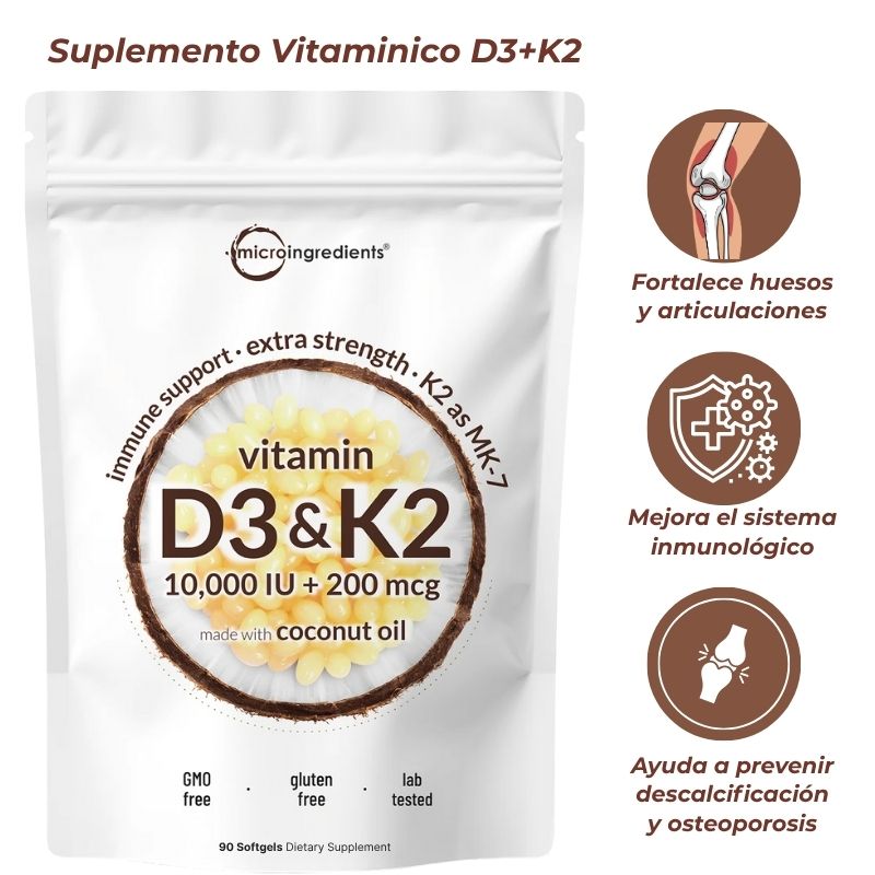 Suplemento Vitaminico D3+K2+ Aceite de coco