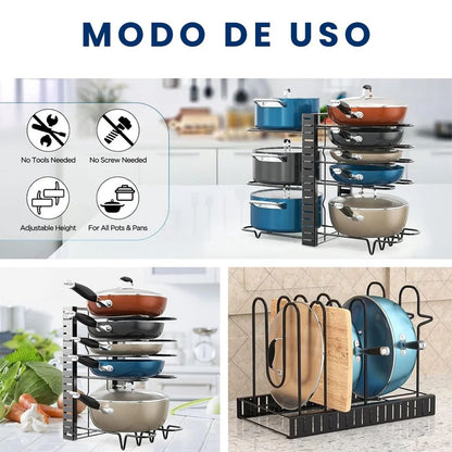 KitchenPro™️ Organizador de Ollas y Sartenes de 8 Niveles-3 en 1