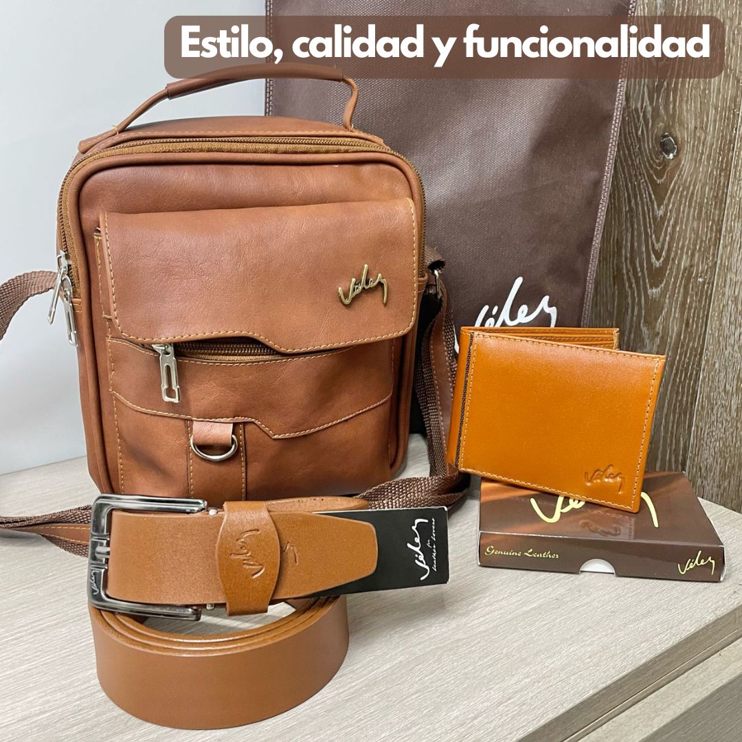 Coleccion Eleganze™: Combo Caballero Velez | Carriel, Billetera y Correa