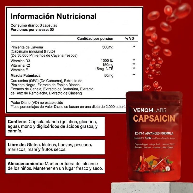 Venom Capsaicin™ | Cápsulas de Pimienta Cayena