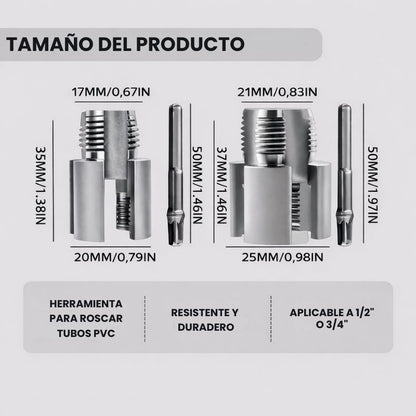 ThreadPro™: Herramienta para rosca de tubos 2 en 1 | Diámetro: 1/2", 3/4"