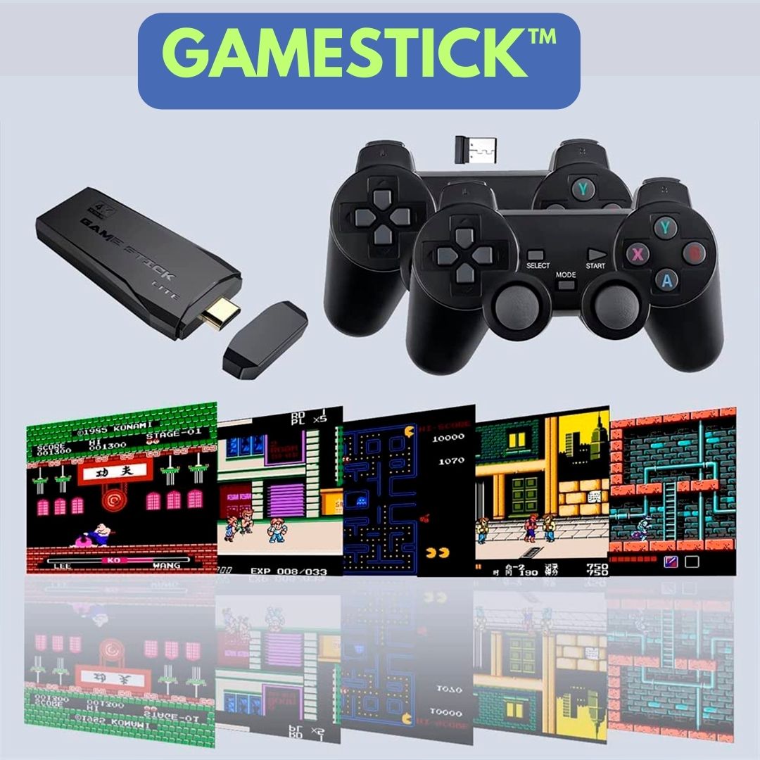 GAMESTICK™: CONSOLA RETRO CON MAS DE 10000 JUEGOS + 2 CONTROLES INALAMBRICOS