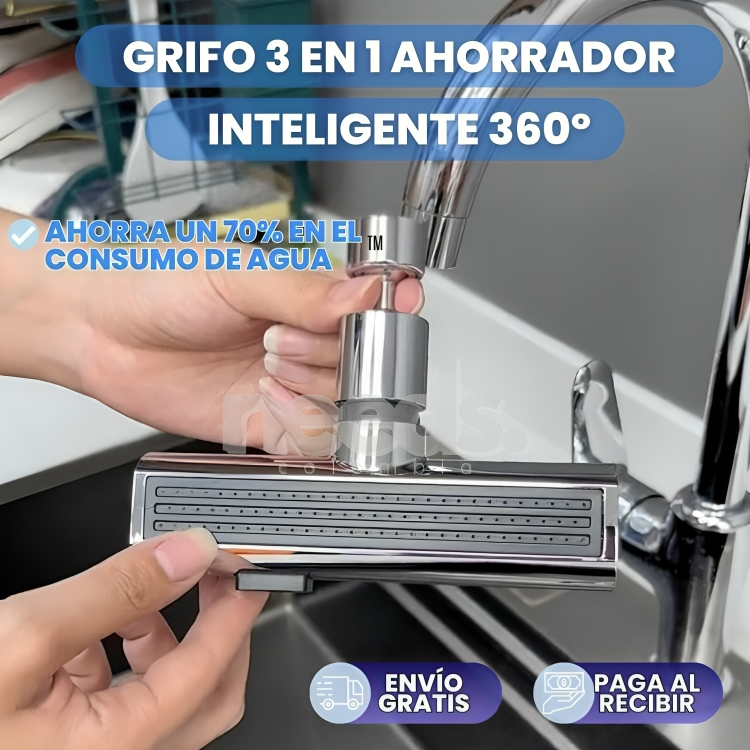 INFINITY™: GRIFO 3 EN 1 AHORRADOR INTELIGENTE 360º ADAPTABLE A TODOS LOS GRIFOS