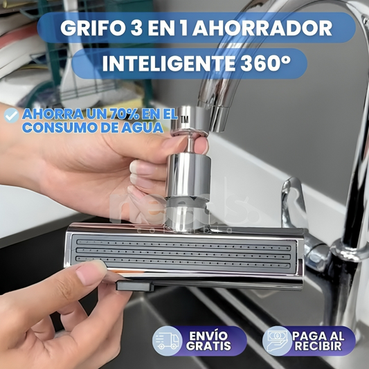 INFINITY™: GRIFO 3 EN 1 AHORRADOR INTELIGENTE 360º ADAPTABLE A TODOS LOS GRIFOS