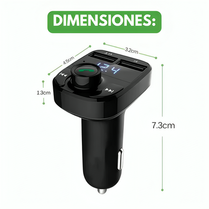 TRANSMISOR FM BLUETOOTH DE ÚLTIMA GENERACIÓN CON CARGADOR RÁPIDO USB