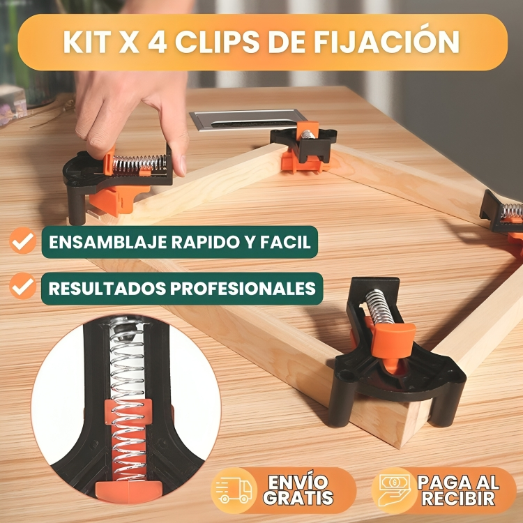 CORNER MATE™: KIT X 4 CLIPS DE FIJACIÓN DE TABLAS PARA ACABADOS PROFESIONALES