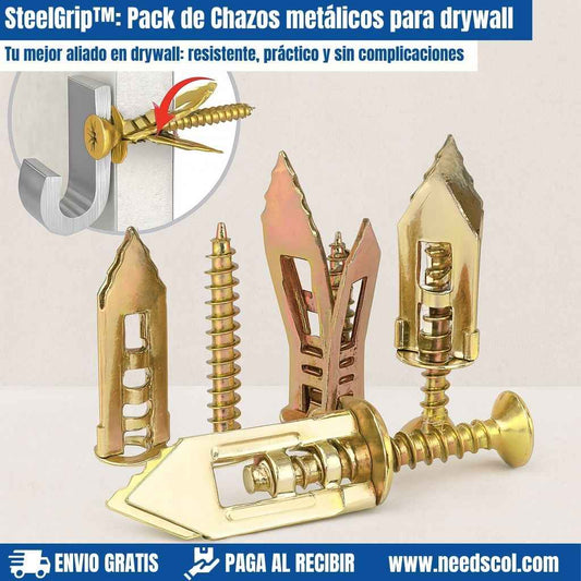 SteelGrip™: Pack de 100 Chazos metálicos + Tornillos para drywall