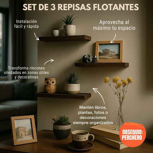 Kit x 3 Repisas Flotantantes + Regalo