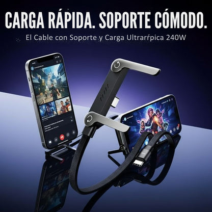 Cable con Soporte y Carga Ultrarrápida 240W| Puerto Tipo C de 1.5 m