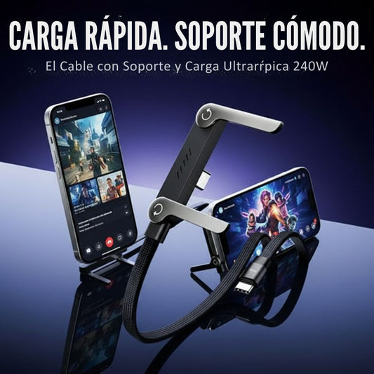 Cable con Soporte y Carga Ultrarrápida 240W| Puerto Tipo C de 1.5 m
