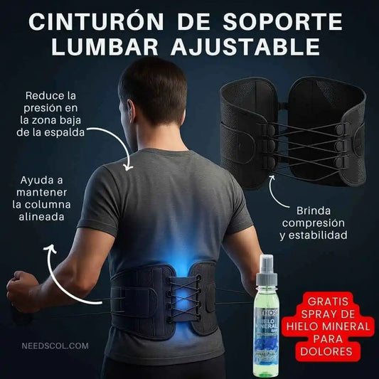 Cinturón de soporte lumbar ajustable + Regalo: Spray Hielo Mineral