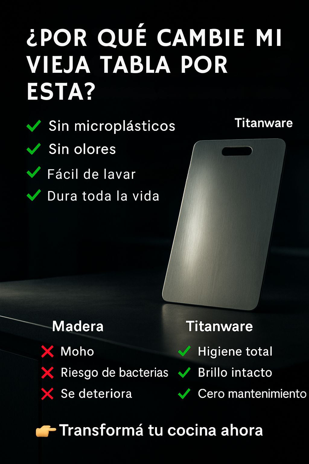 TitanWare™: Tabla para Picar en Acero Inoxidable+ Obsequio: Set de Cuchillos X6